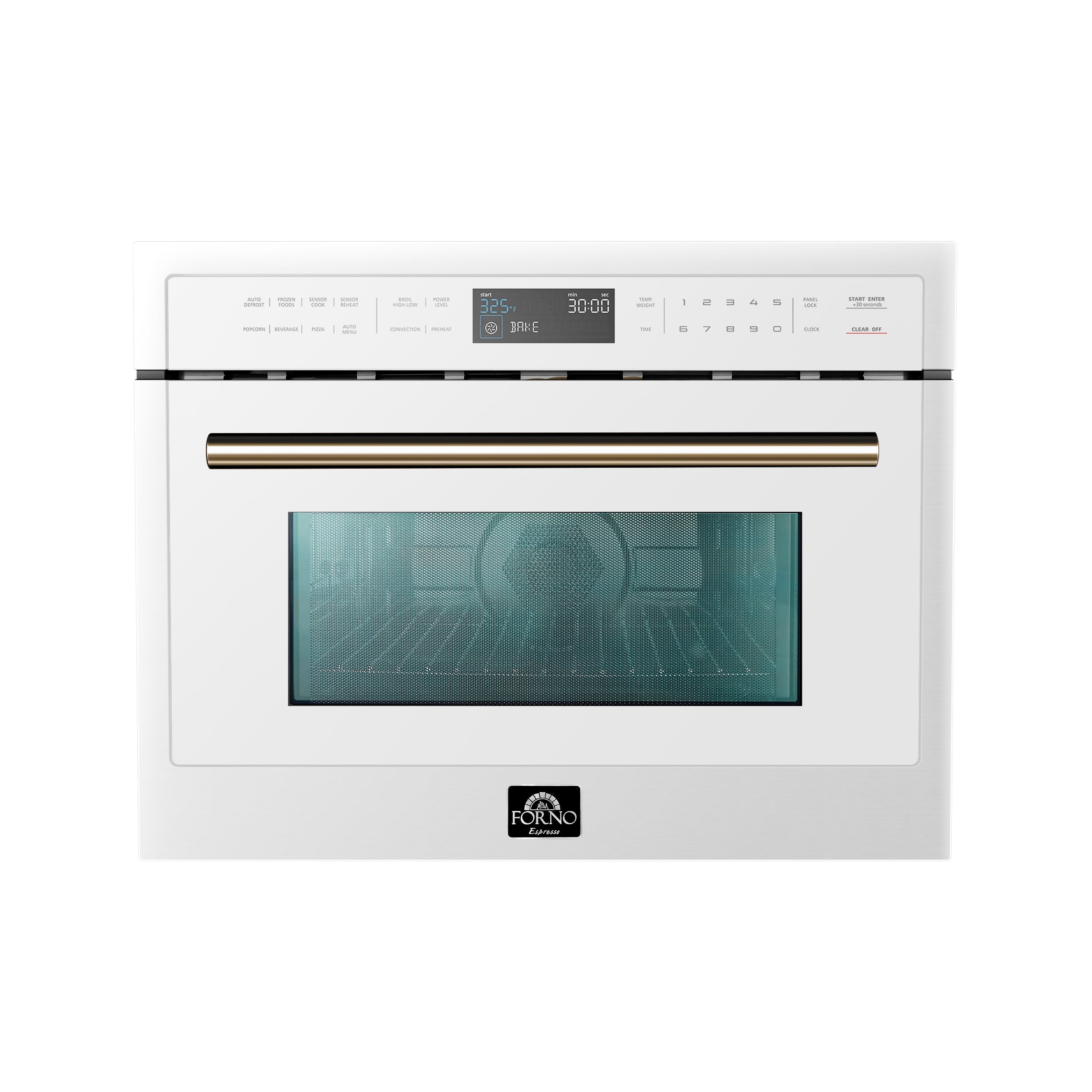 White microwave drawer with antique brass handle and tinted glass window