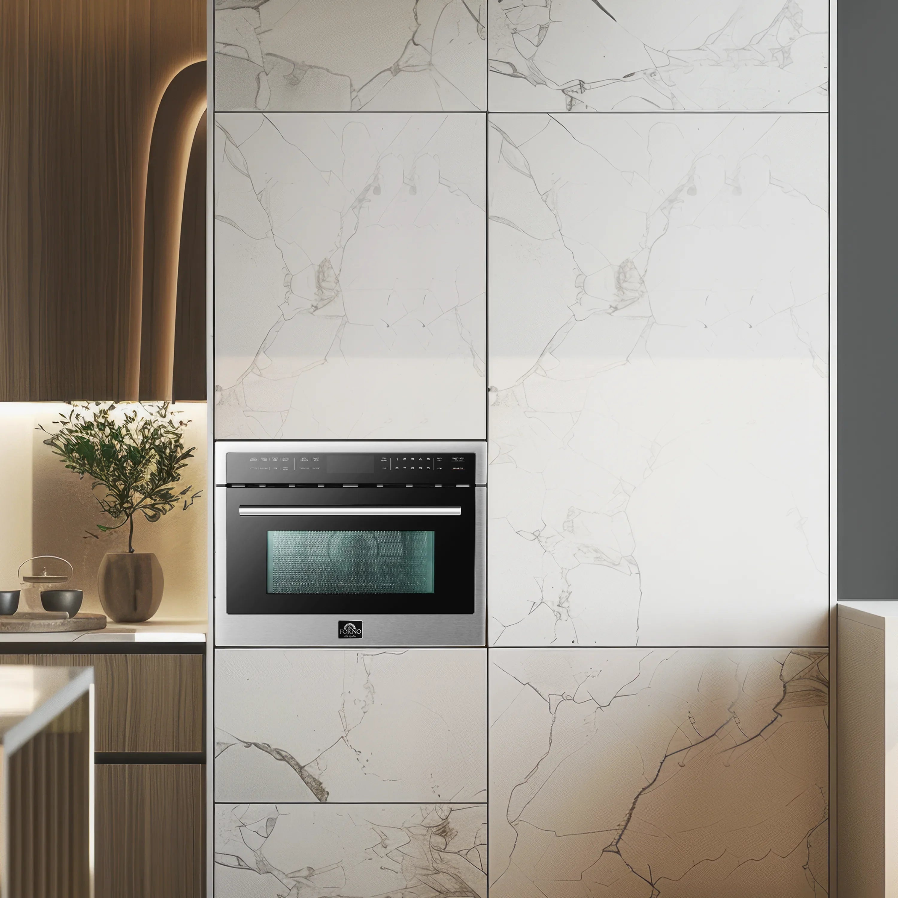 Built-in stainless steel microwave oven with control panel and door