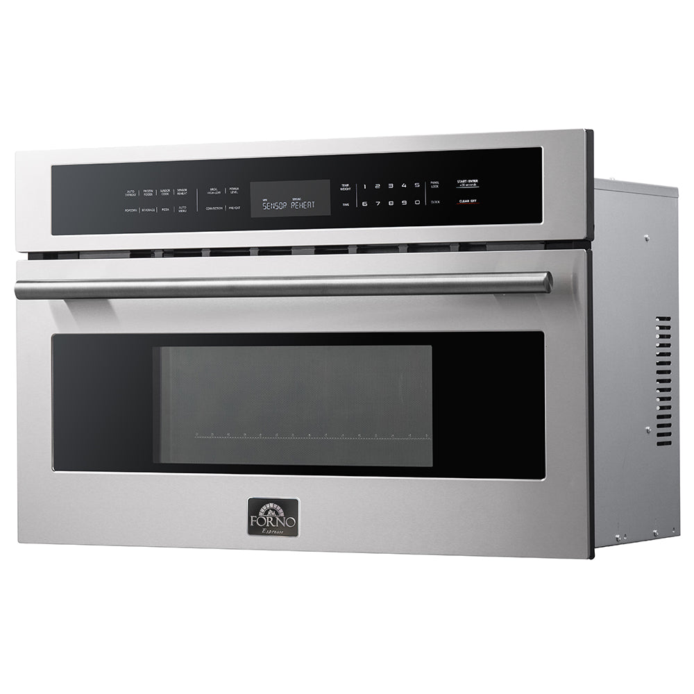 Built-in microwave oven with stainless steel door and black glass window