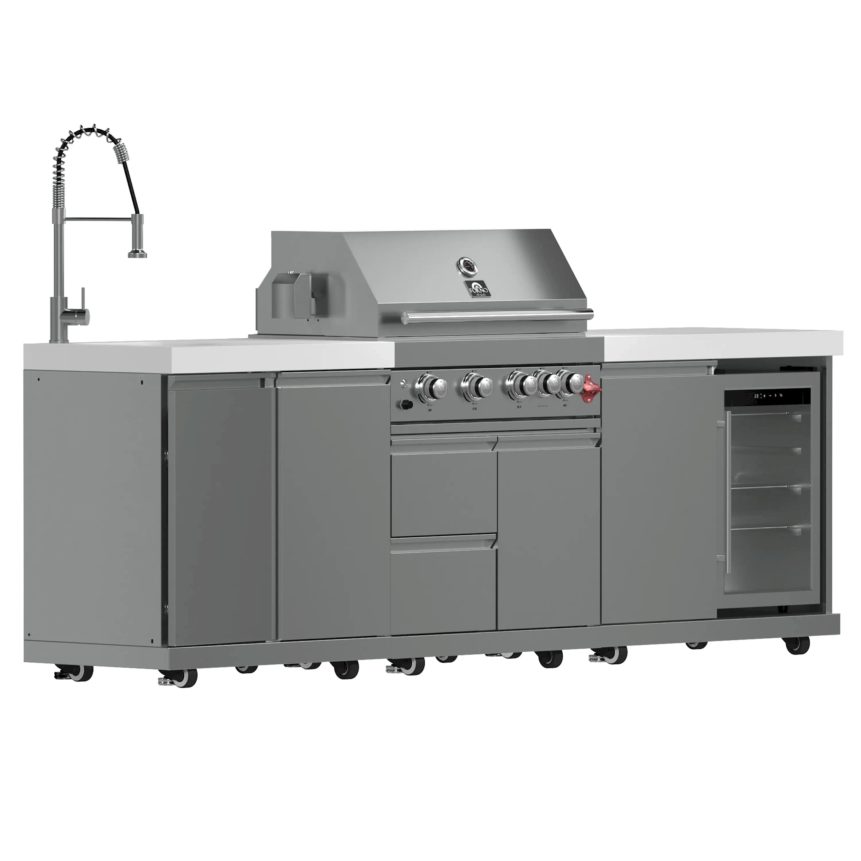 Forno Bulnes 30-inch outdoor BBQ grill with control panel and side cabinet, gray/white