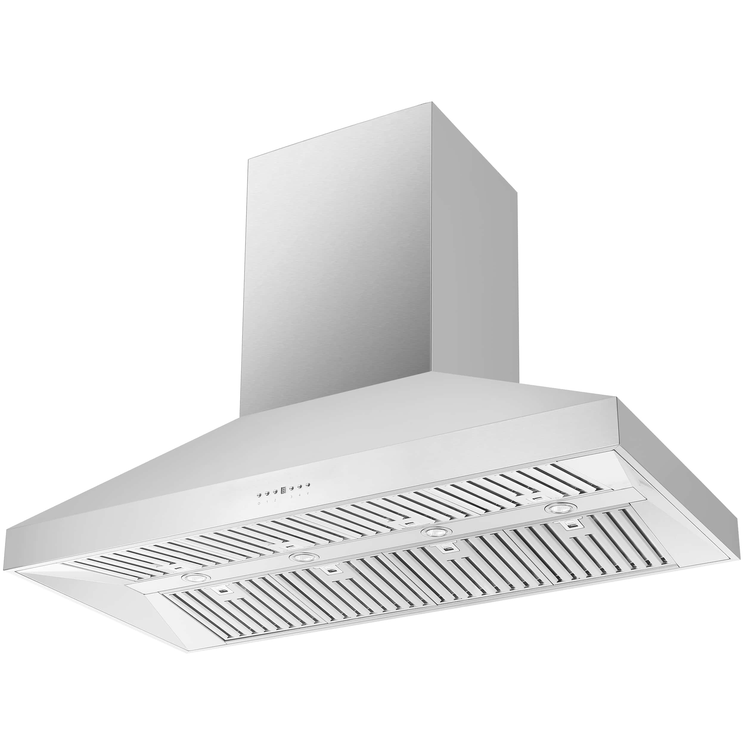 Stainless steel 60-inch island range hood with mesh baffle filters and chimney