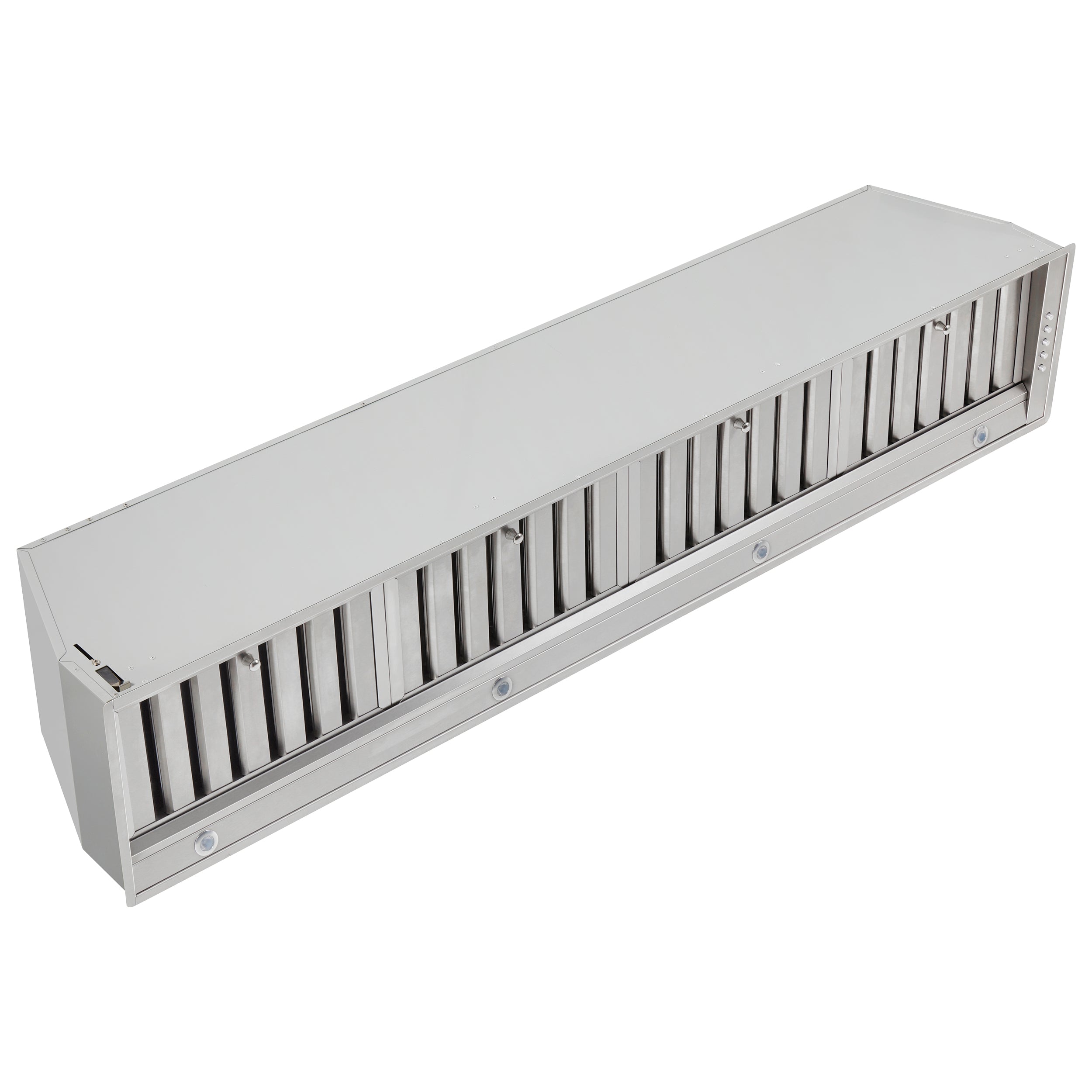 Stainless recessed range hood insert with front vent grille and side panels