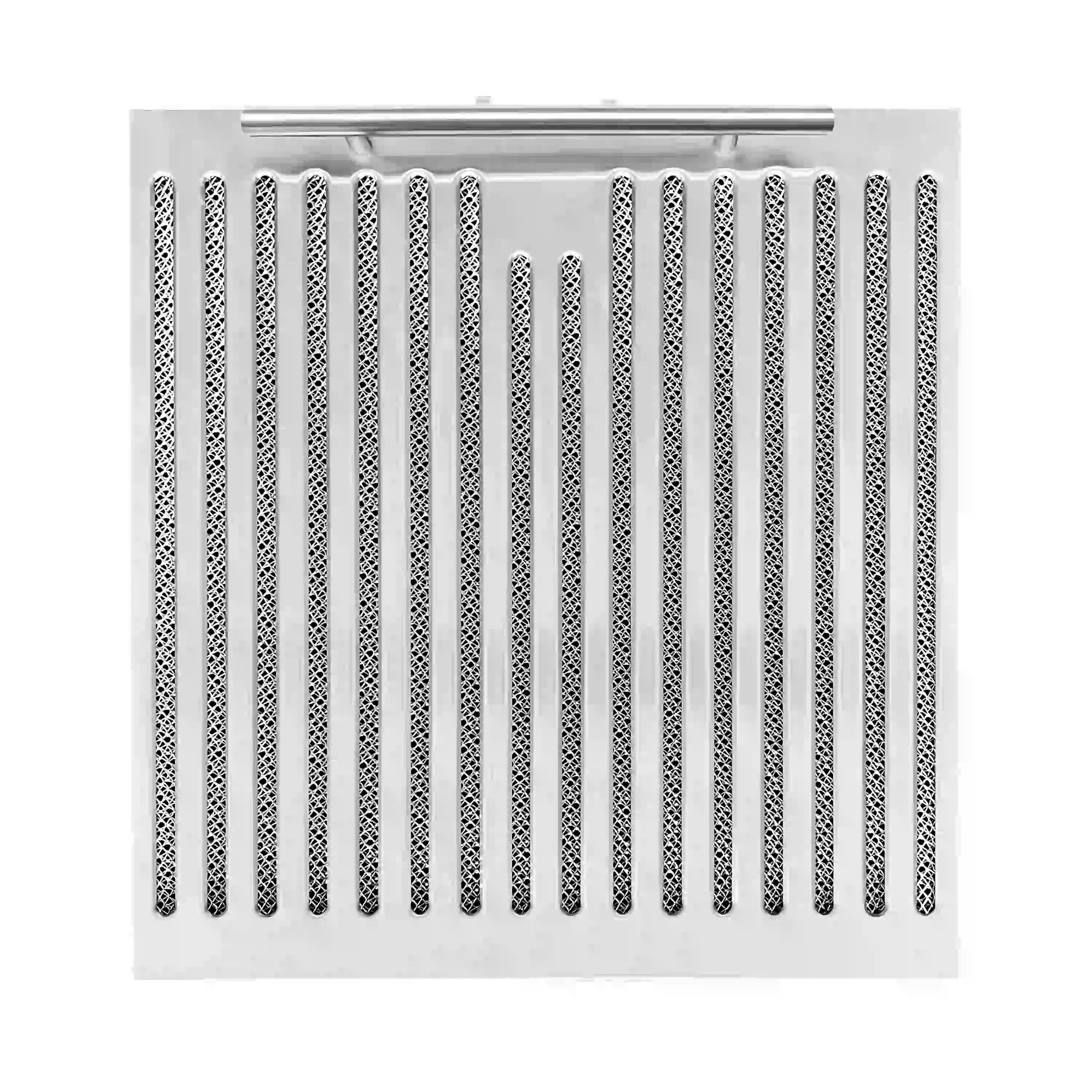 Stainless steel range hood filter cover with perforated metal vent slats