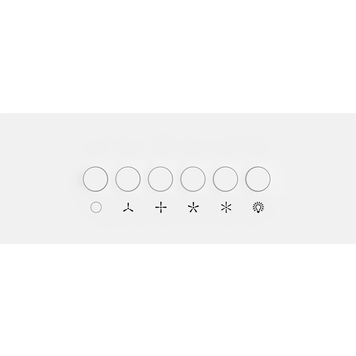 Stainless steel range hood control panel with round buttons and mode icons