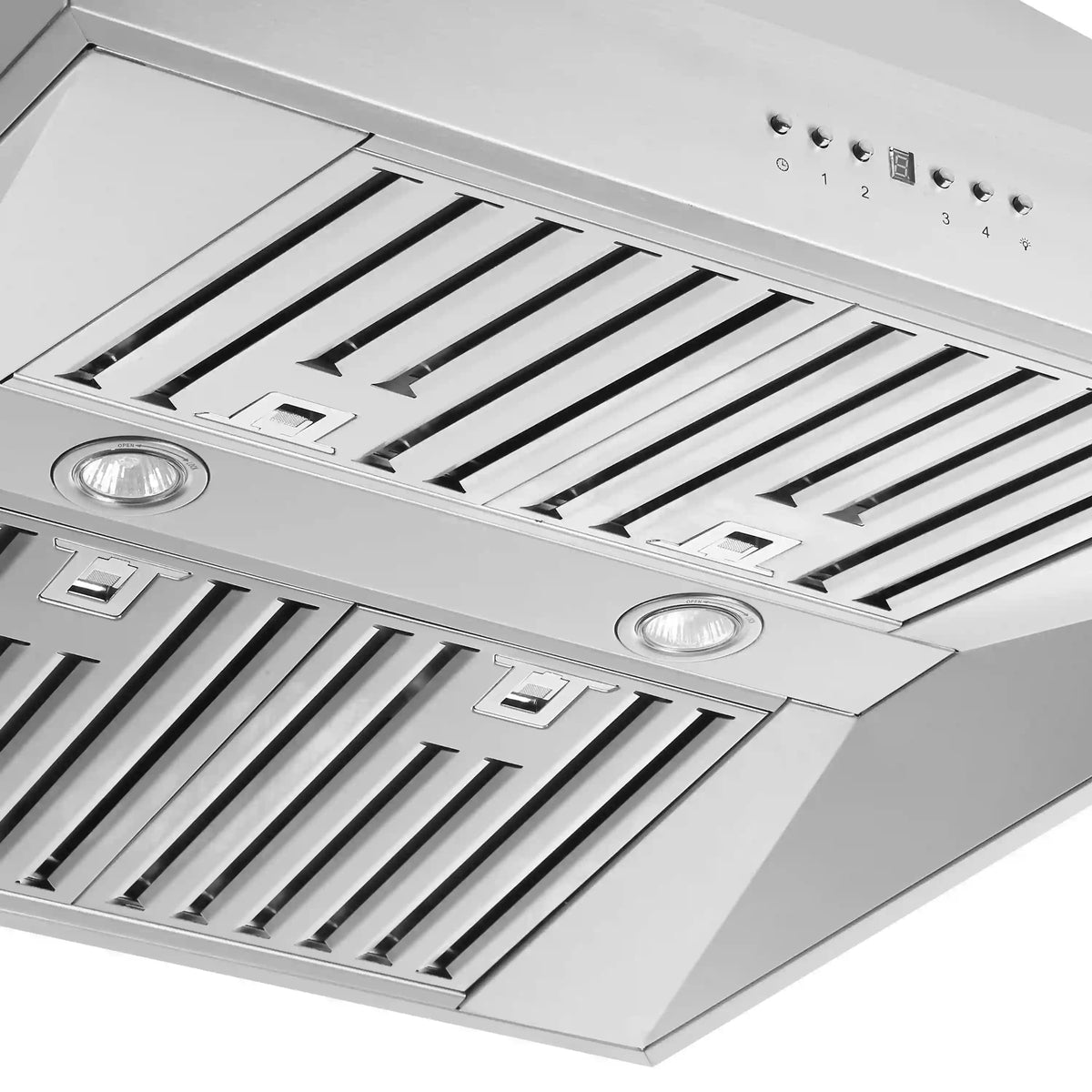 Stainless steel range hood filter grille with two round light fixtures