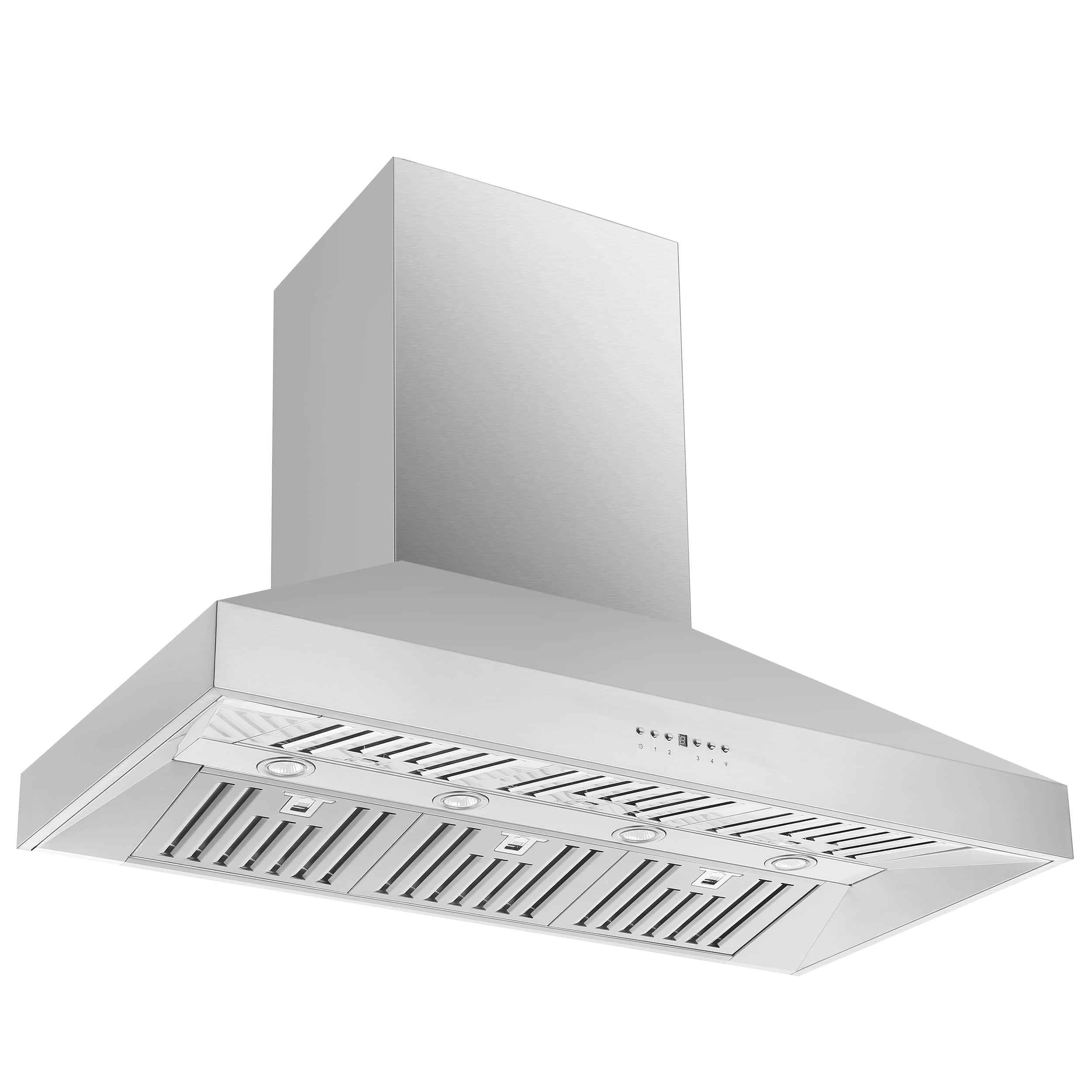 Stainless steel wall mount range hood with vent baffle filters and fan openings