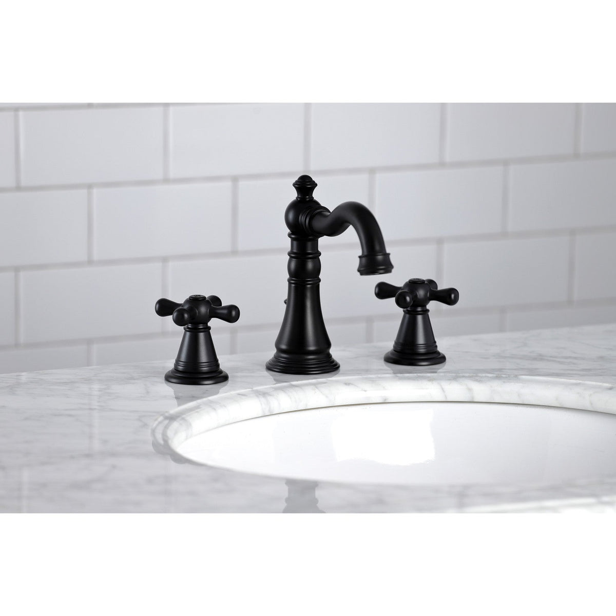 American Classic Widespread Bathroom Faucet with Brass Pop-Up in Matte Black