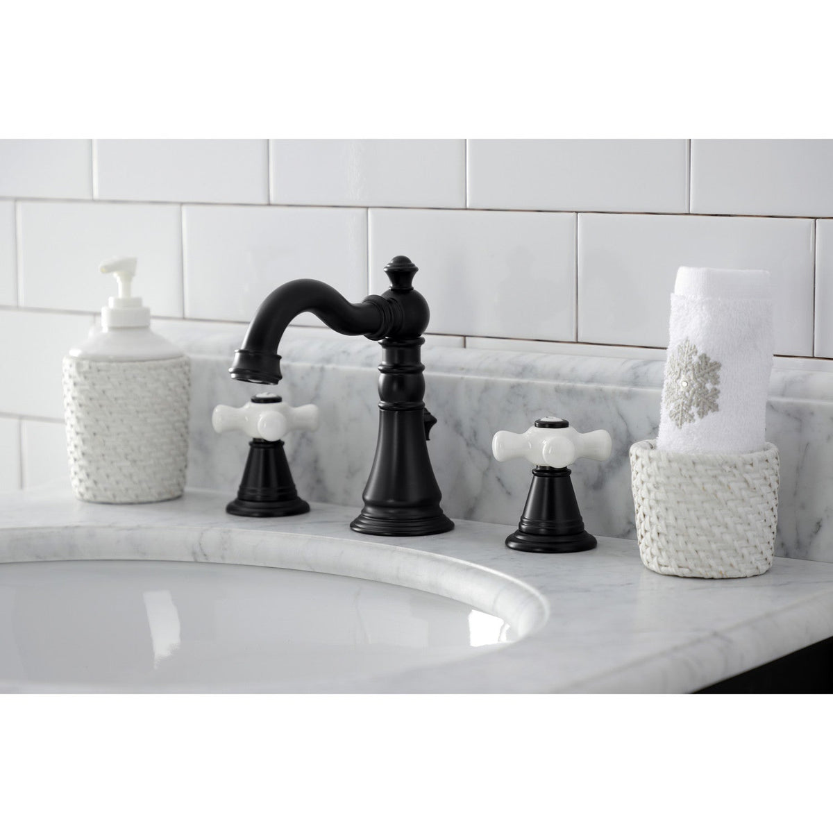 American Classic Widespread Bathroom Faucet with Brass Pop-Up in Matte Black