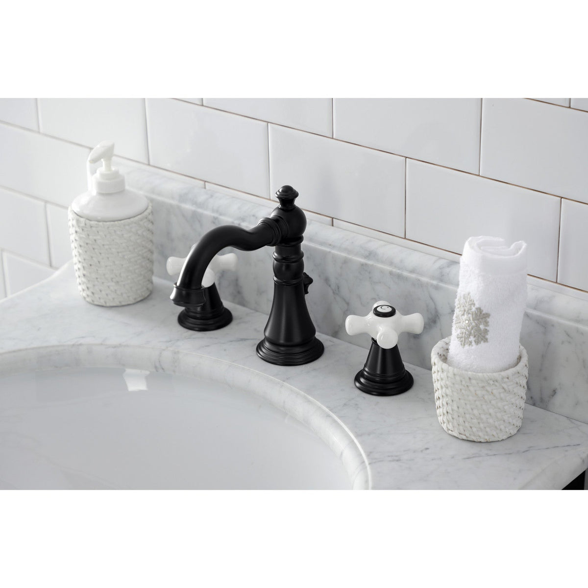American Classic Widespread Bathroom Faucet with Brass Pop-Up in Matte Black