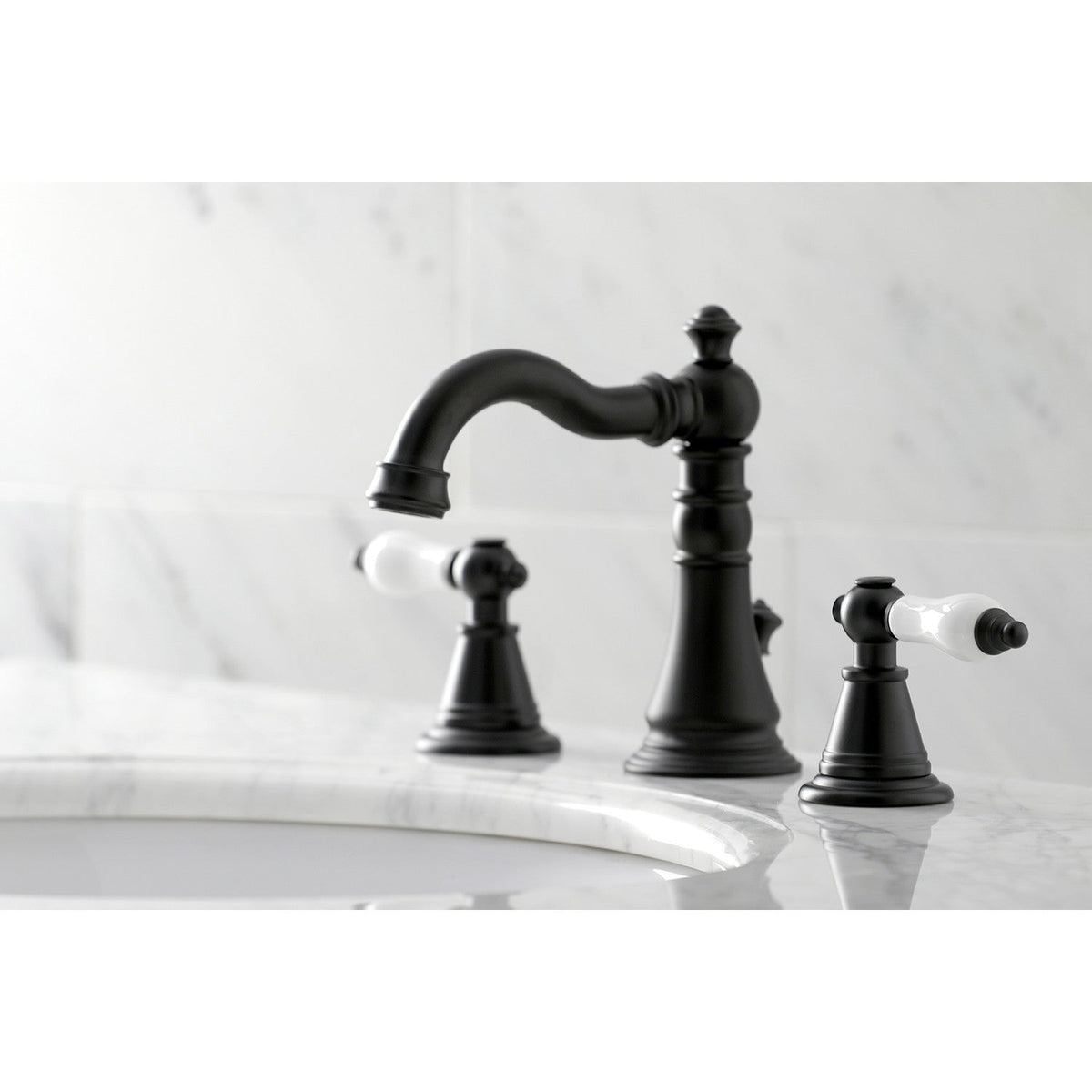 English Classic Widespread Bathroom Faucet with Brass Pop-Up in Matte Black