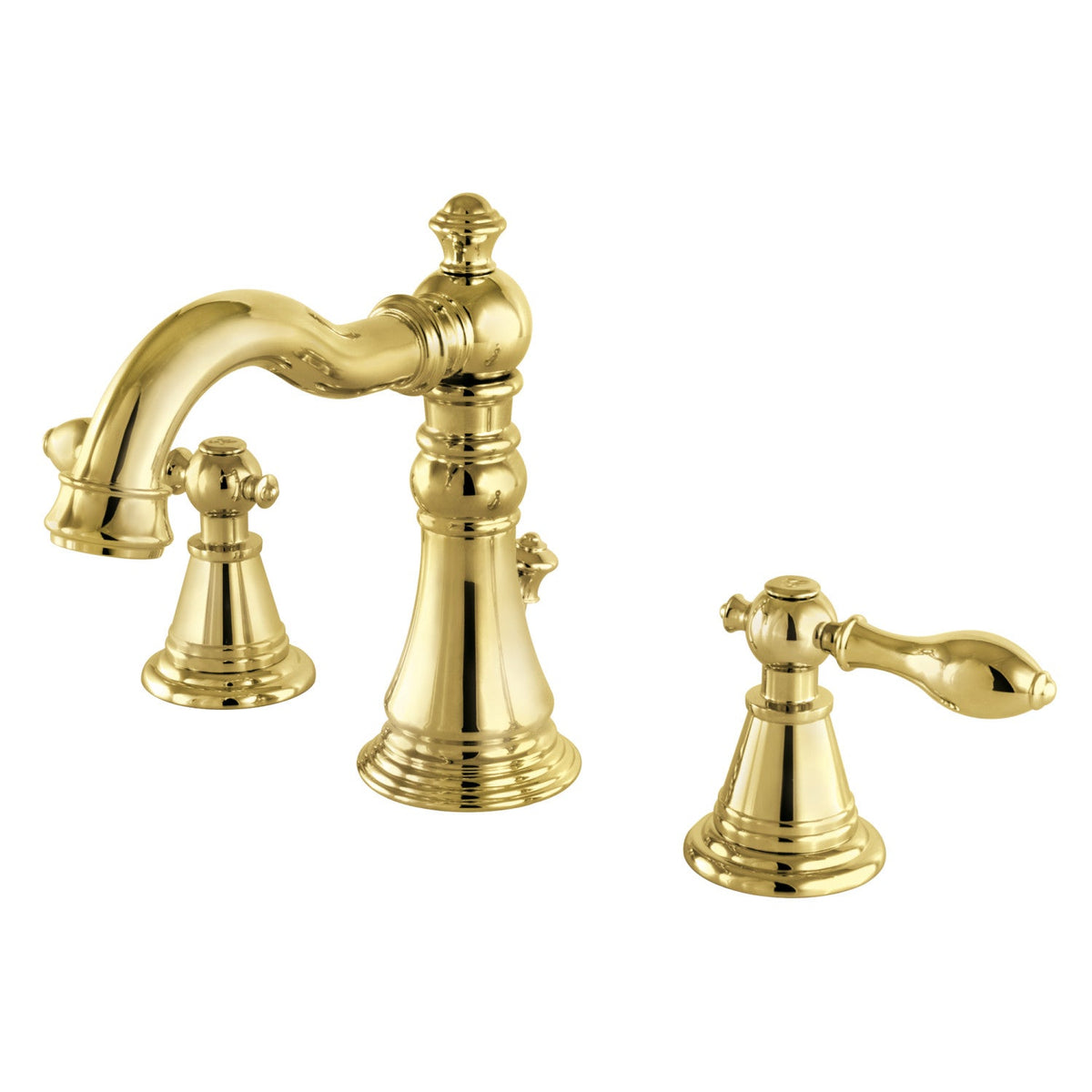 English Classic Widespread Bathroom Faucet with Pop-Up Drain in Polished Brass