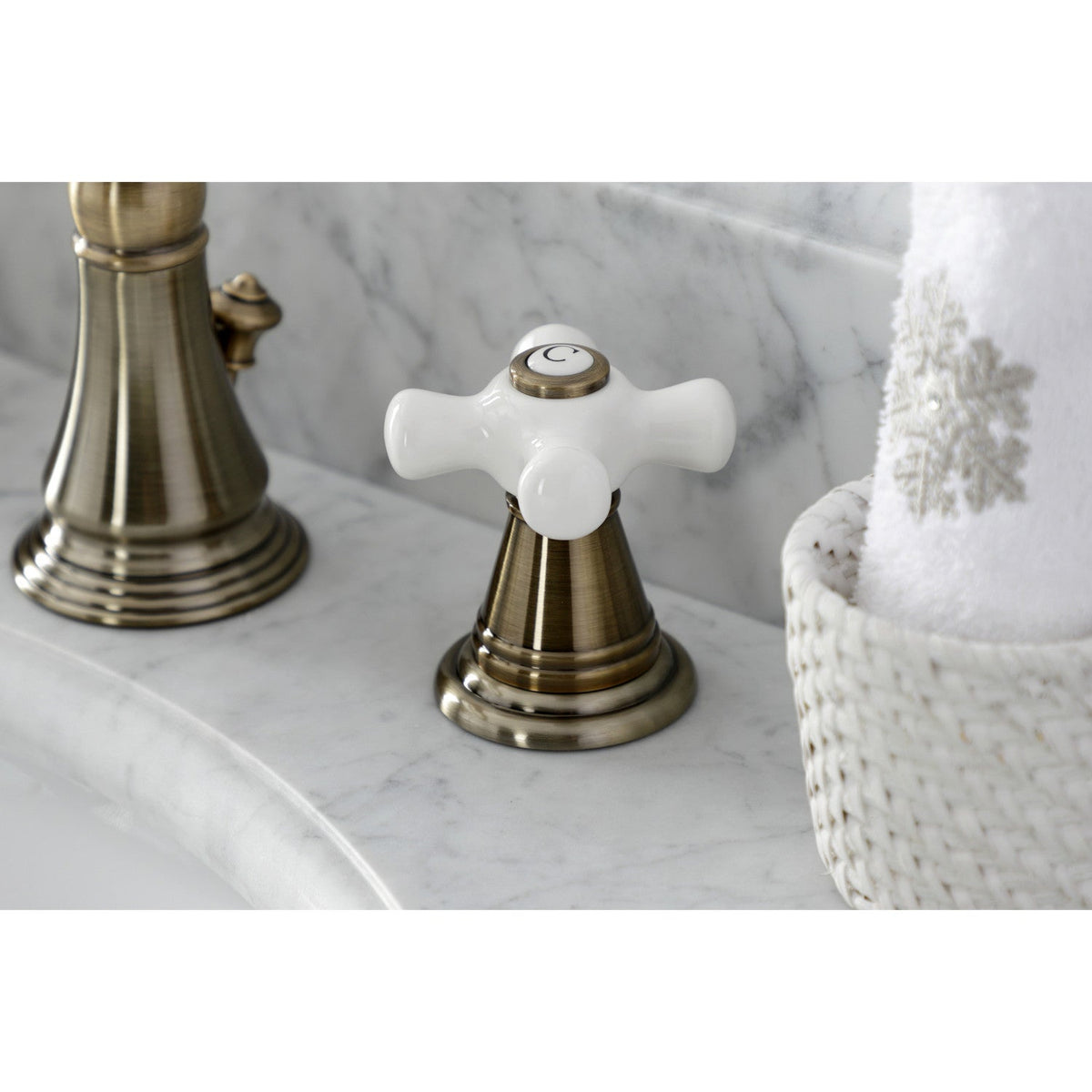 American Classic Widespread Bathroom Faucet with Brass Pop-Up in Antique Brass