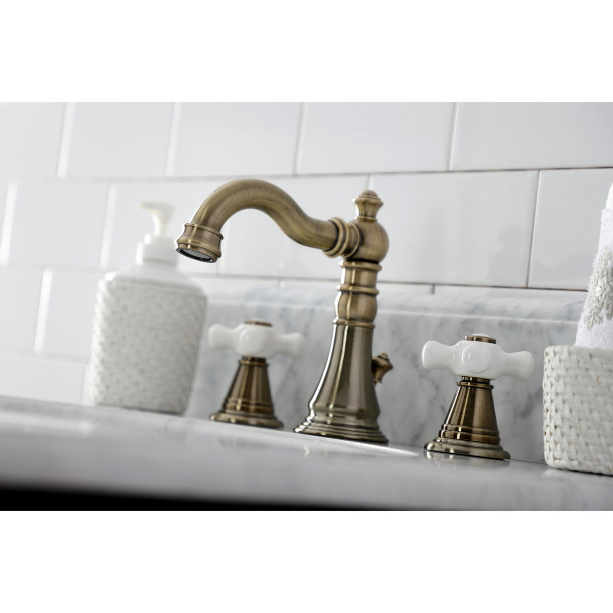 American Classic Widespread Bathroom Faucet with Brass Pop-Up in Antique Brass