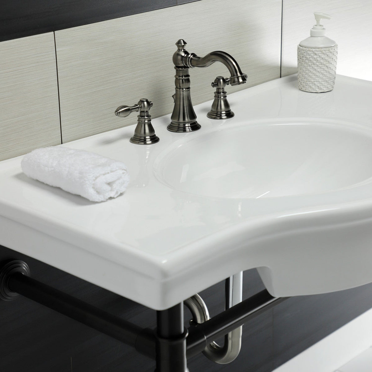 American Classic Widespread Bathroom Faucet with Brass Pop-Up in Black Stainless
