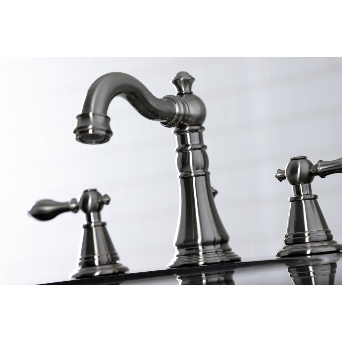 English Classic Widespread Bathroom Faucet with Pop-Up Drain in Brushed Nickel