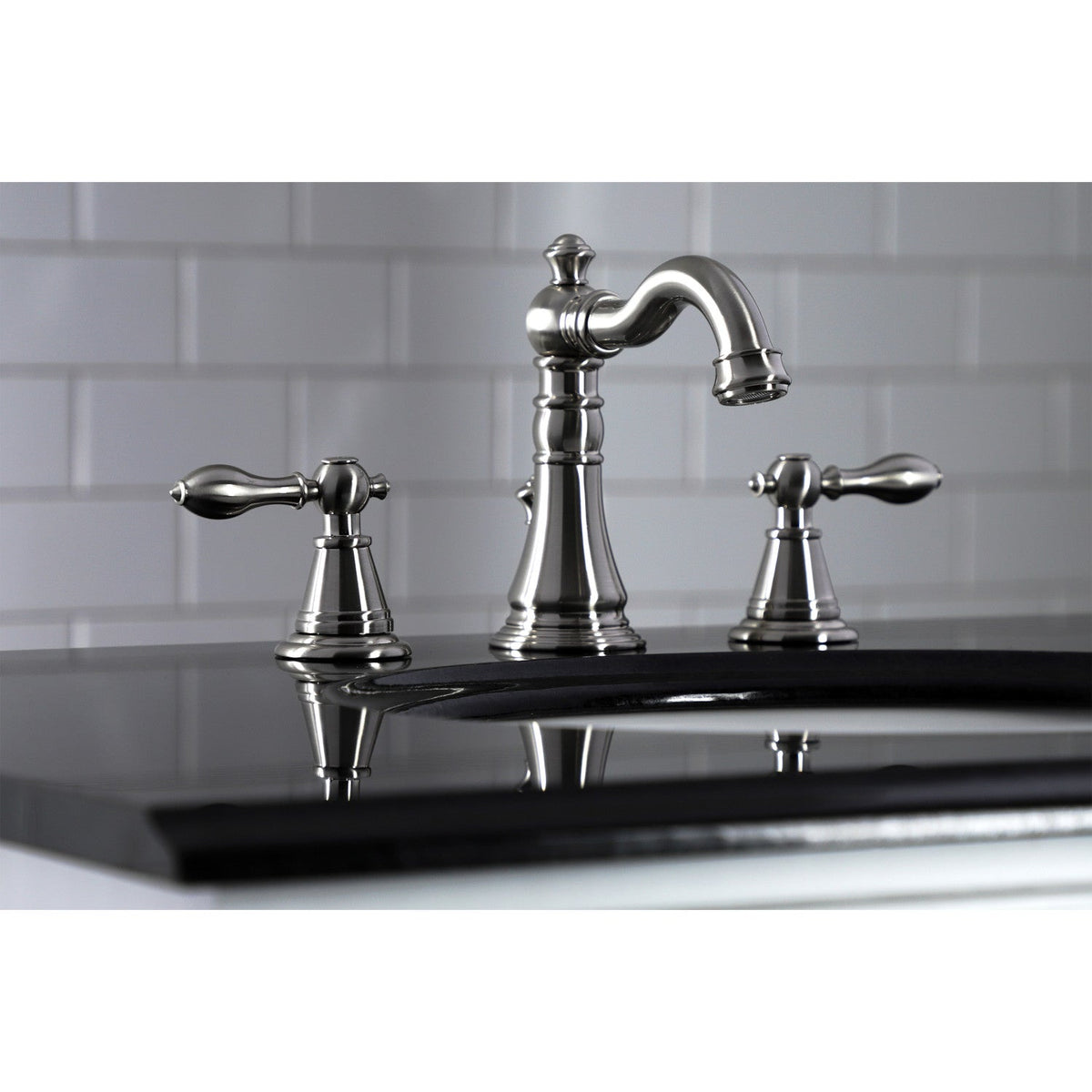 English Classic Widespread Bathroom Faucet with Pop-Up Drain in Brushed Nickel