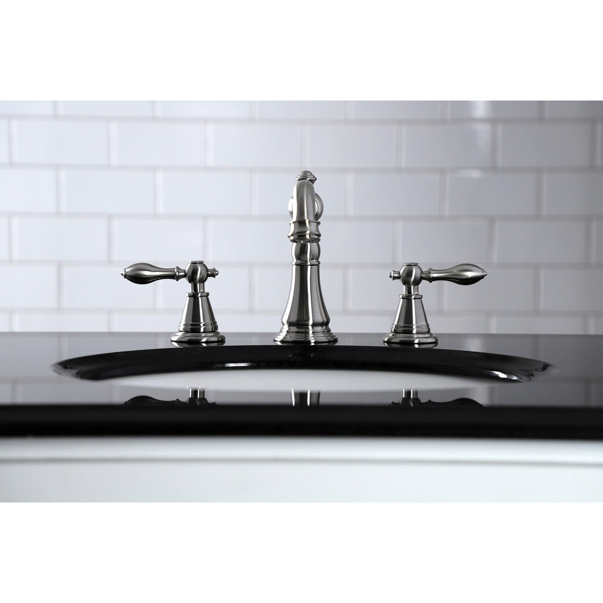English Classic Widespread Bathroom Faucet with Pop-Up Drain in Brushed Nickel