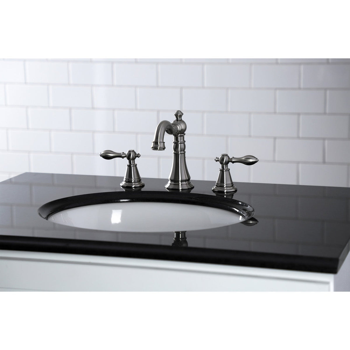 English Classic Widespread Bathroom Faucet with Pop-Up Drain in Brushed Nickel
