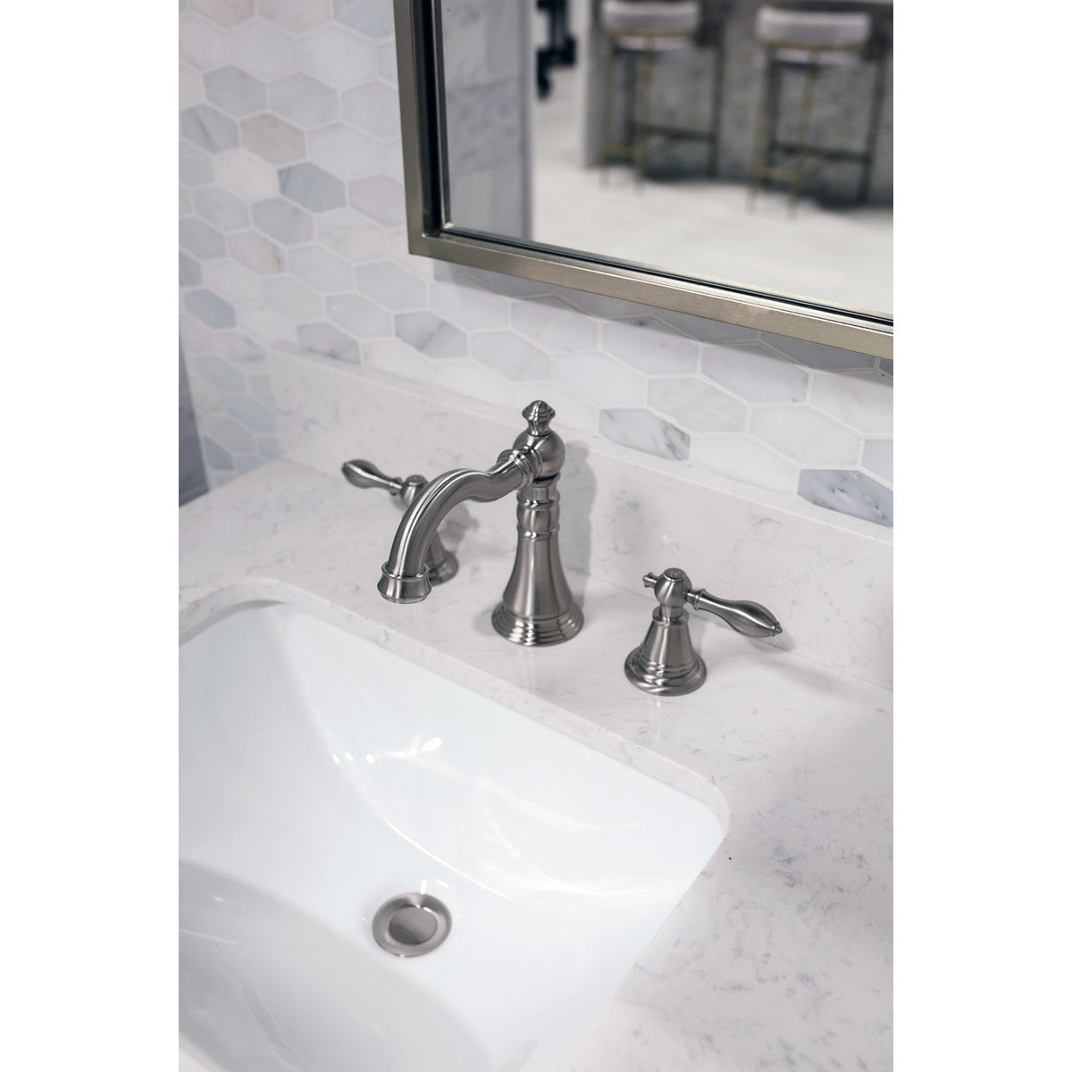English Classic Widespread Bathroom Faucet with Pop-Up Drain in Brushed Nickel