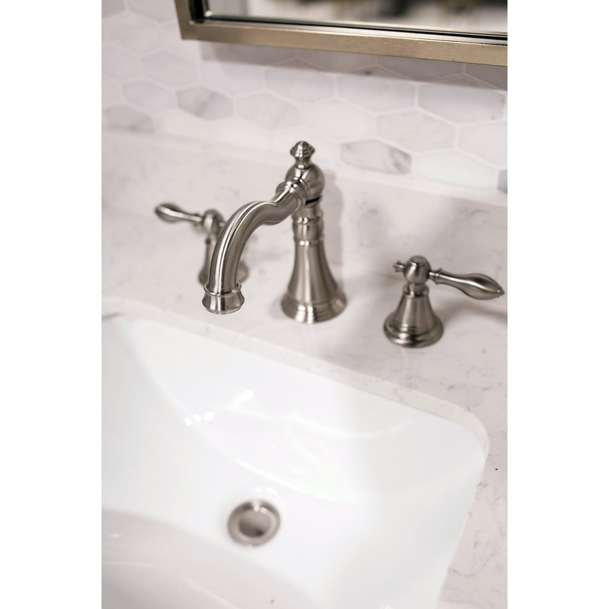 English Classic Widespread Bathroom Faucet with Pop-Up Drain in Brushed Nickel