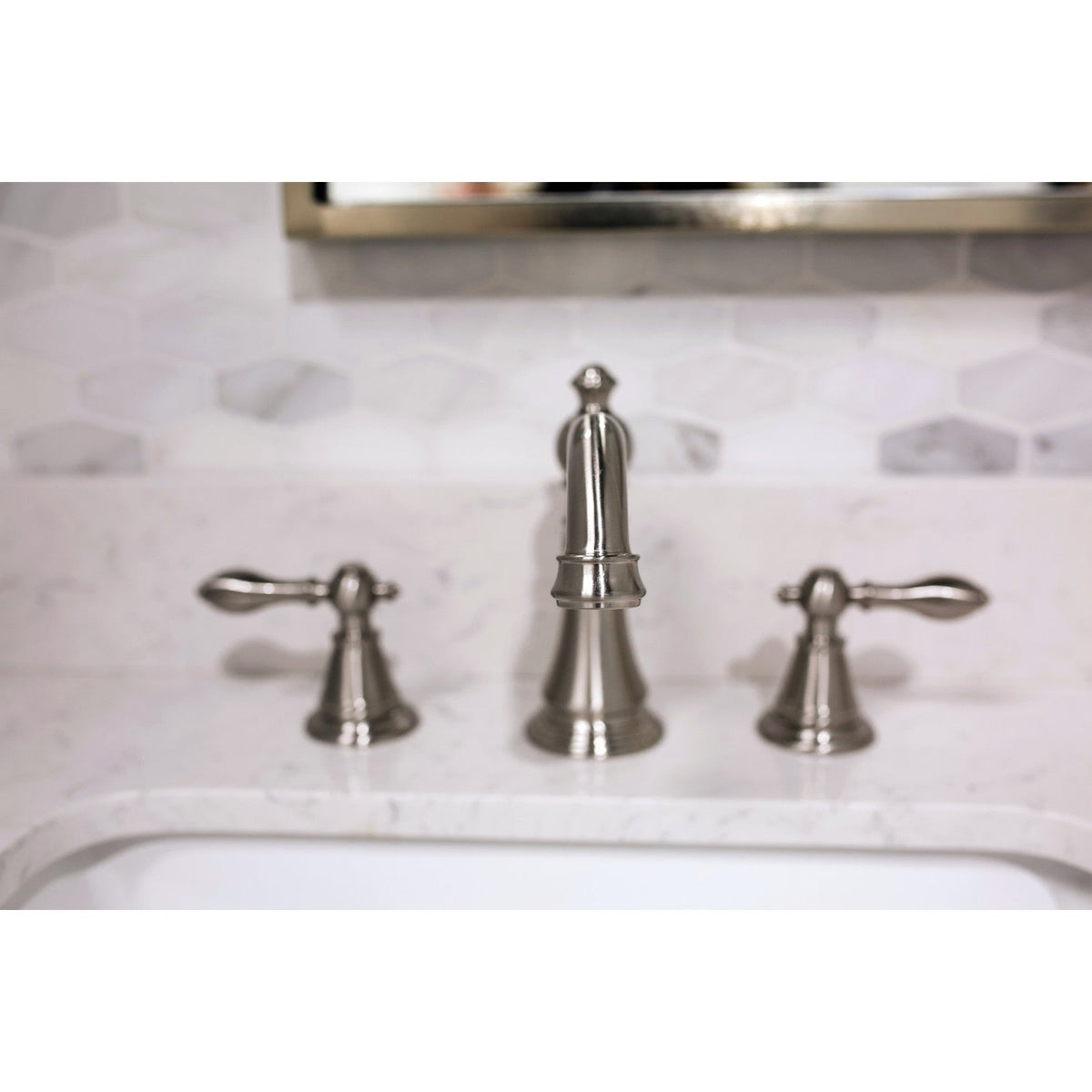 English Classic Widespread Bathroom Faucet with Pop-Up Drain in Brushed Nickel