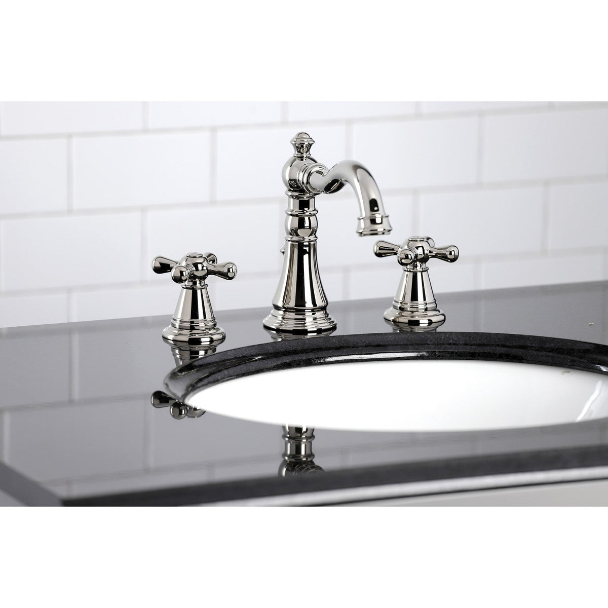 American Classic Widespread Bathroom Faucet with Brass Pop-Up in Polished Nickel