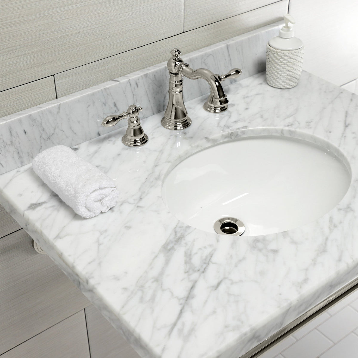 American Classic Widespread Bathroom Faucet with Brass Pop-Up in Polished Nickel