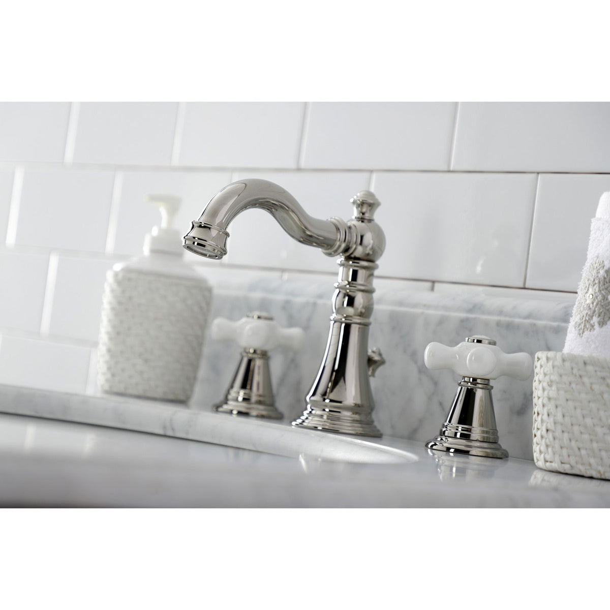 American Classic Widespread Bathroom Faucet with Brass Pop-Up in Polished Nickel