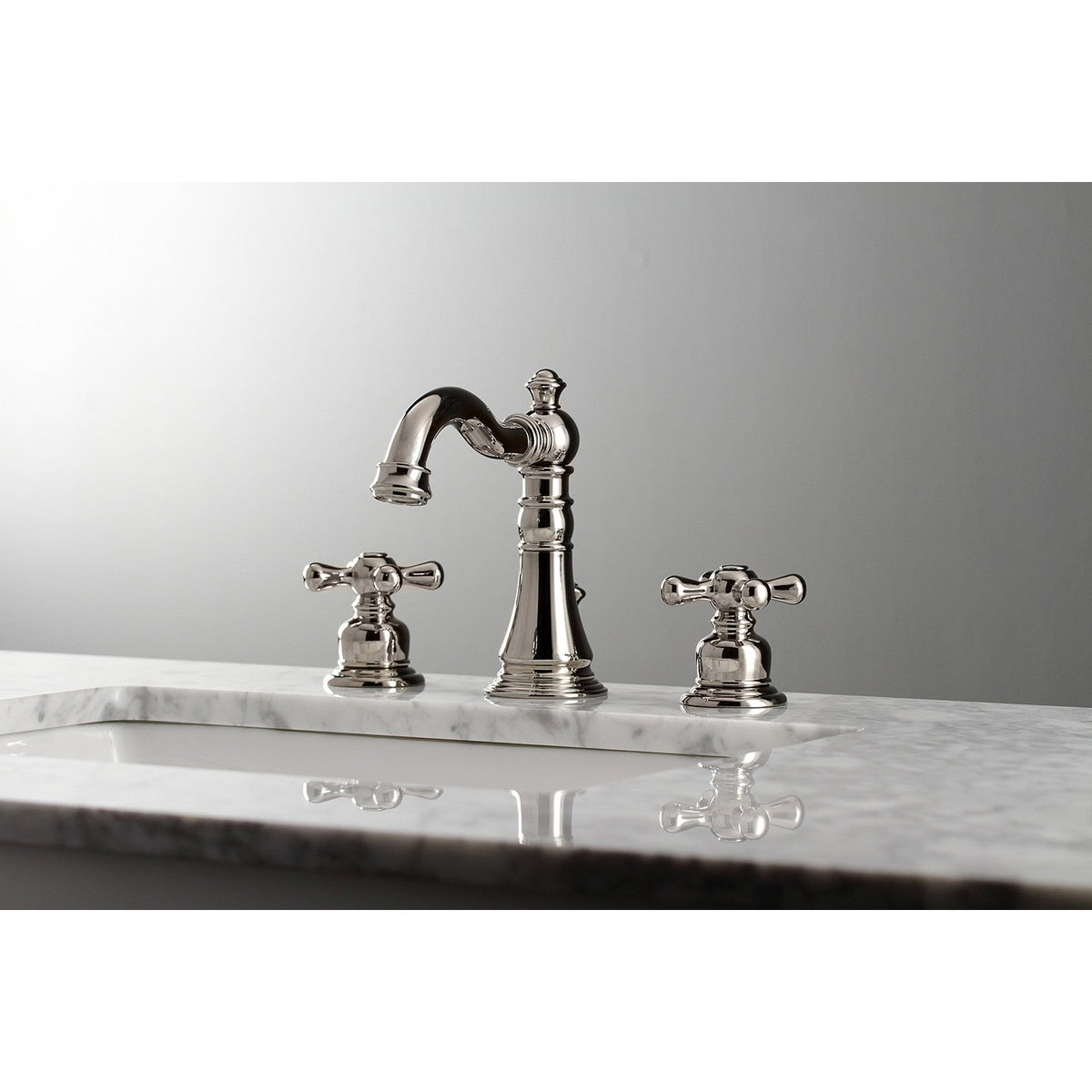 American Classic Widespread Bathroom Faucet with Brass Pop-Up in Polished Nickel