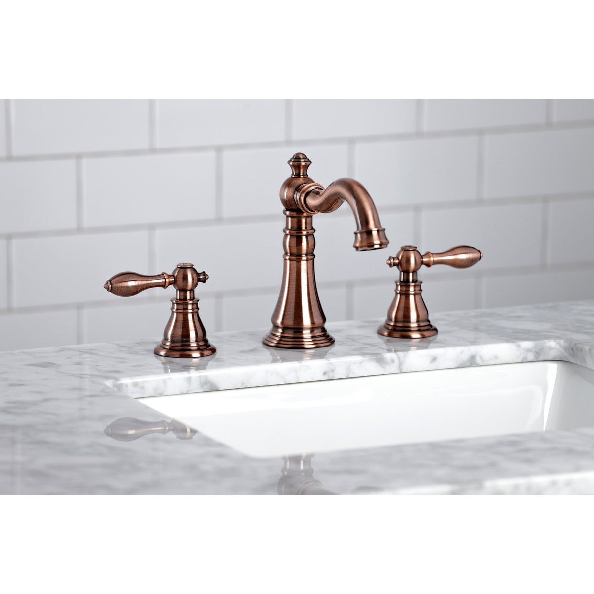 American Classic Widespread Bathroom Faucet with Brass Pop-Up in Antique Copper