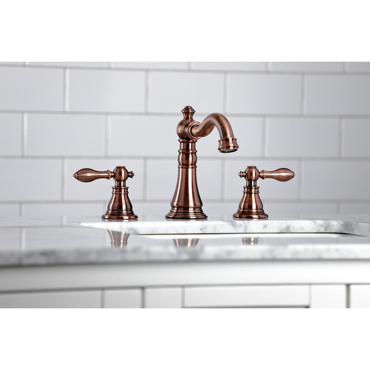 American Classic Widespread Bathroom Faucet with Brass Pop-Up in Antique Copper