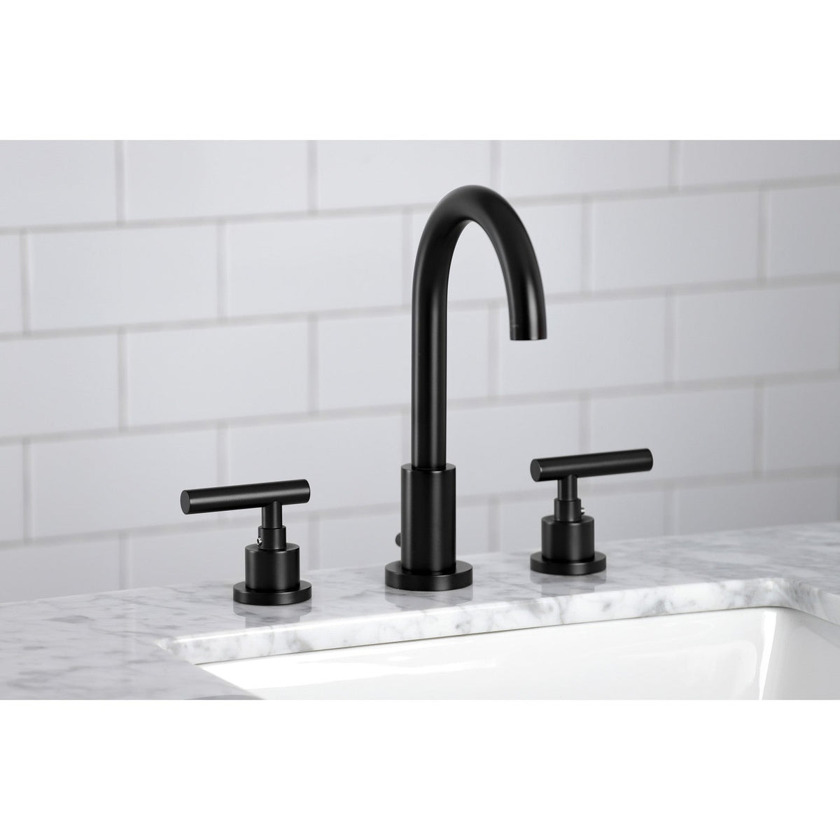 Manhattan Widespread Bathroom Faucet with Brass Pop-Up in Matte Black