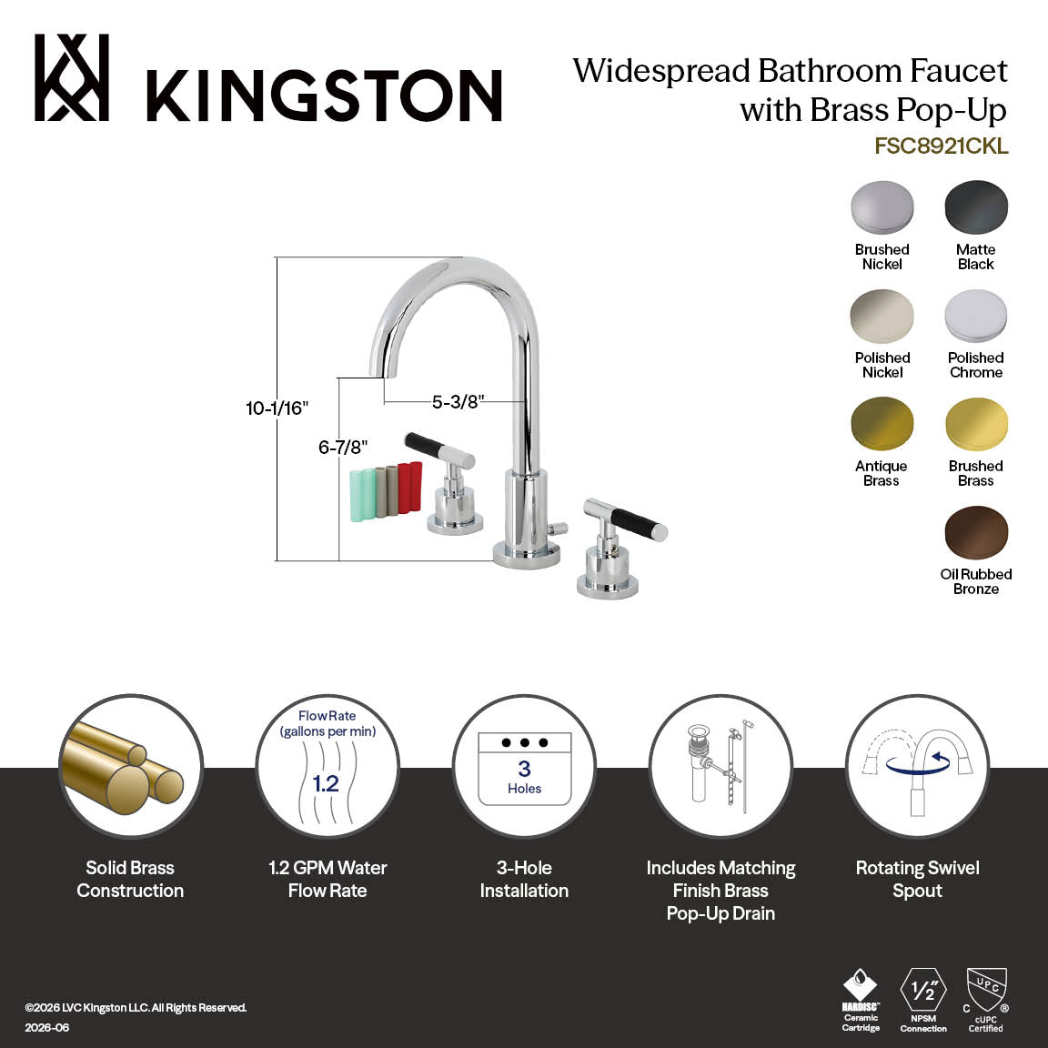 Kaiser Widespread Bathroom Faucet with Brass Pop-Up in Polished Chrome