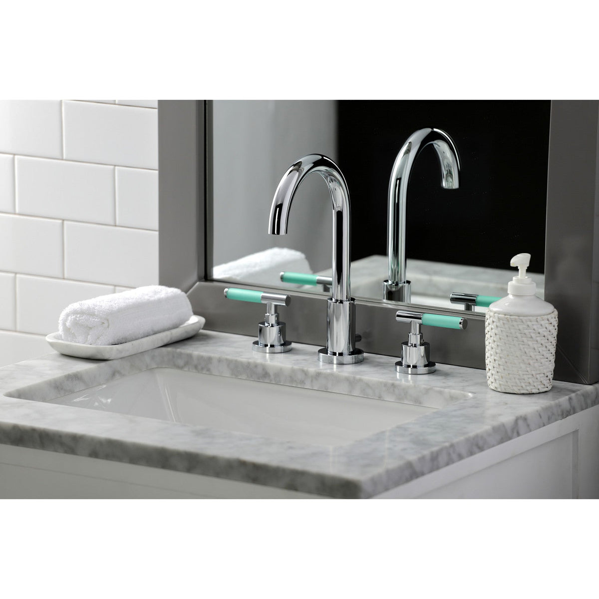 Kaiser Widespread Bathroom Faucet with Brass Pop-Up in Polished Chrome