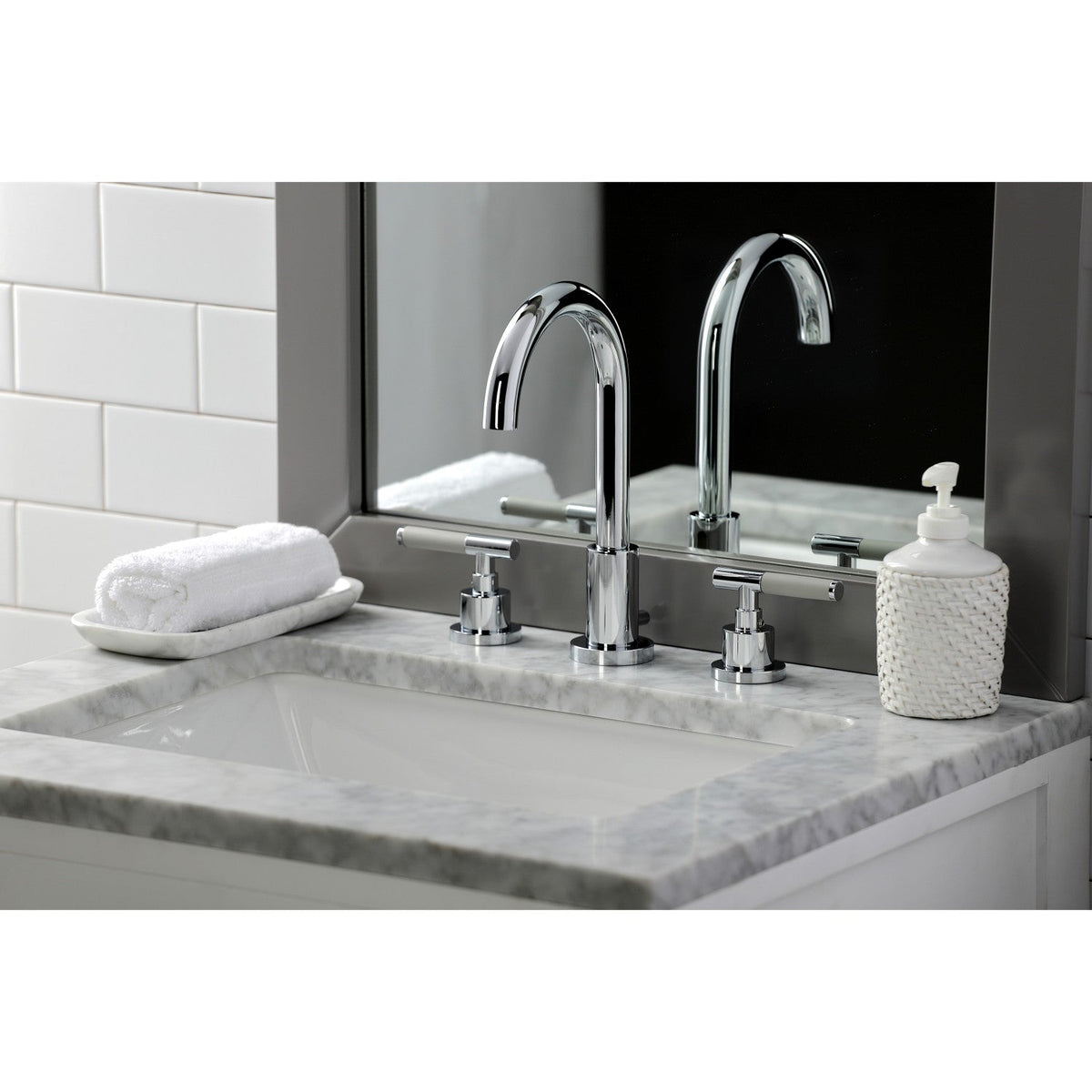 Kaiser Widespread Bathroom Faucet with Brass Pop-Up in Polished Chrome