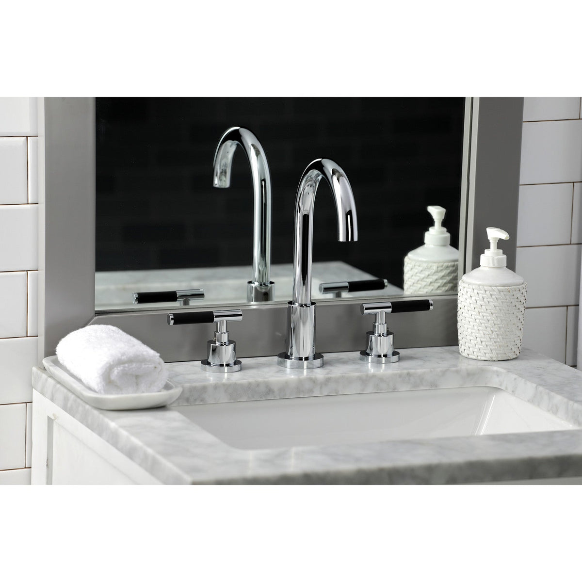 Kaiser Widespread Bathroom Faucet with Brass Pop-Up in Polished Chrome