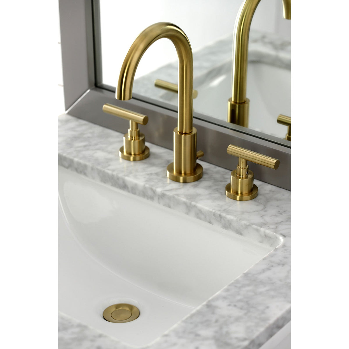 Manhattan Widespread Bathroom Faucet with Brass Pop-Up in Brushed Brass