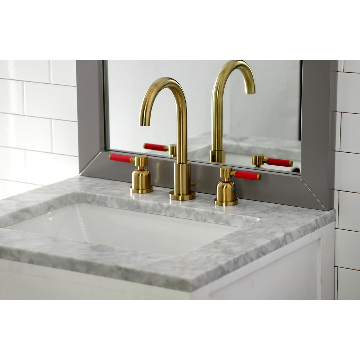 Kaiser Widespread Bathroom Faucet with Brass Pop-Up in Brushed Brass