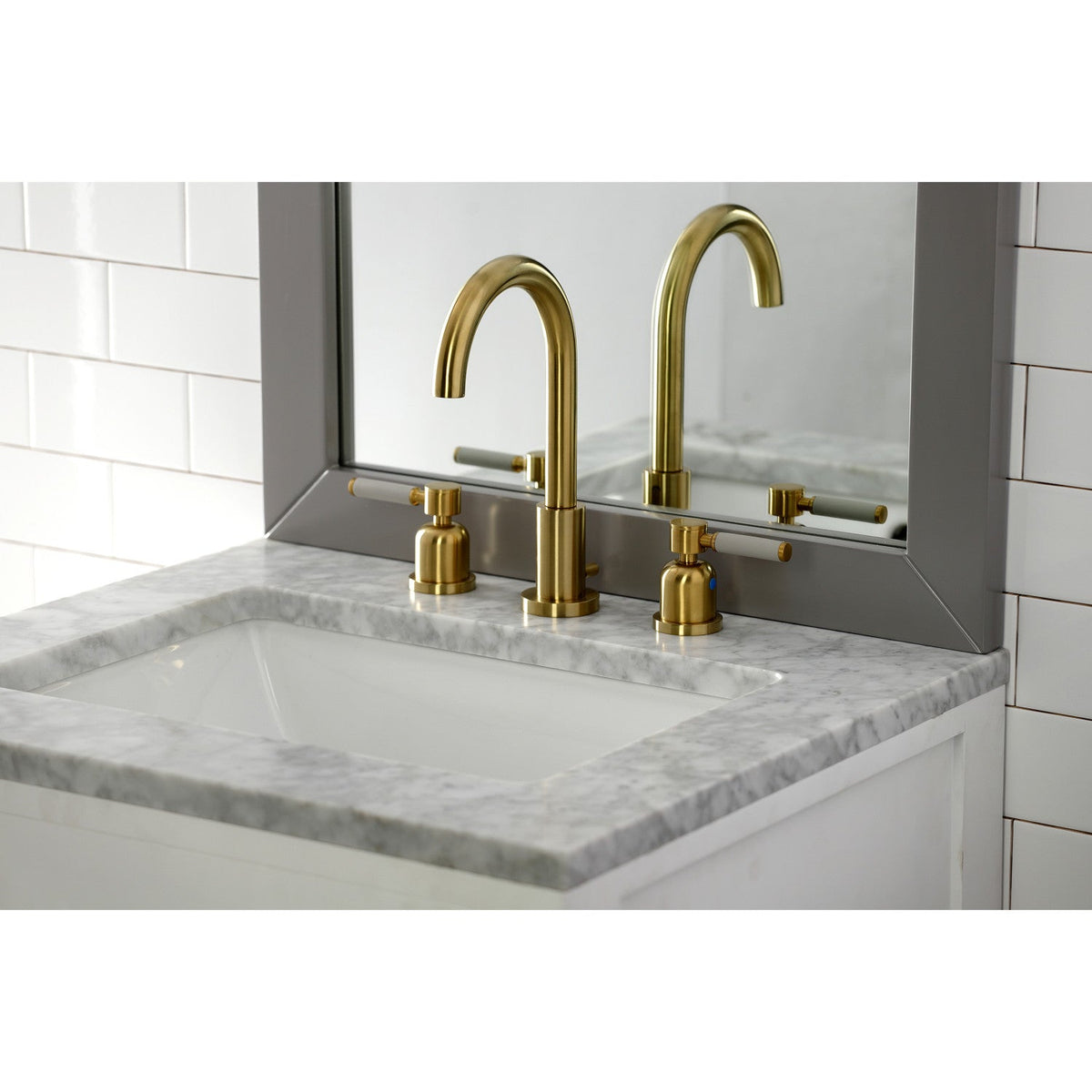 Kaiser Widespread Bathroom Faucet with Brass Pop-Up in Brushed Brass