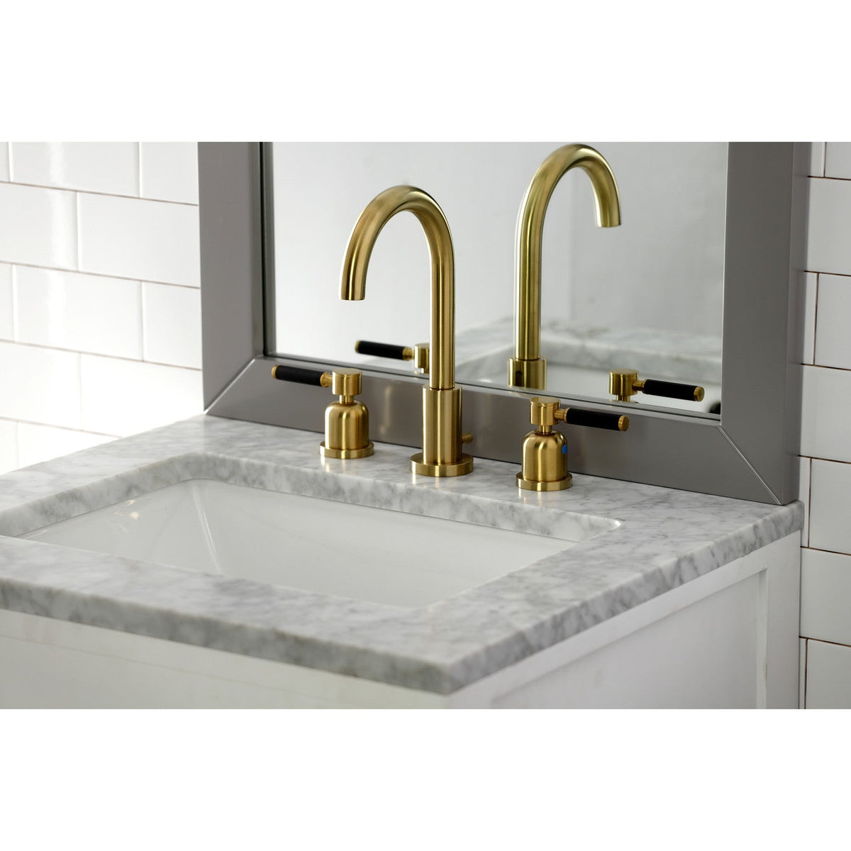 Kaiser Widespread Bathroom Faucet with Brass Pop-Up in Brushed Brass