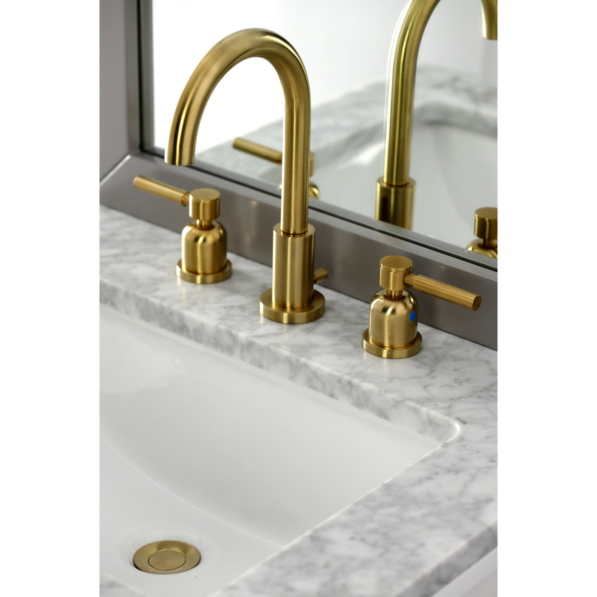 Concord Widespread Bathroom Faucet with Brass Pop-Up in Brushed Brass