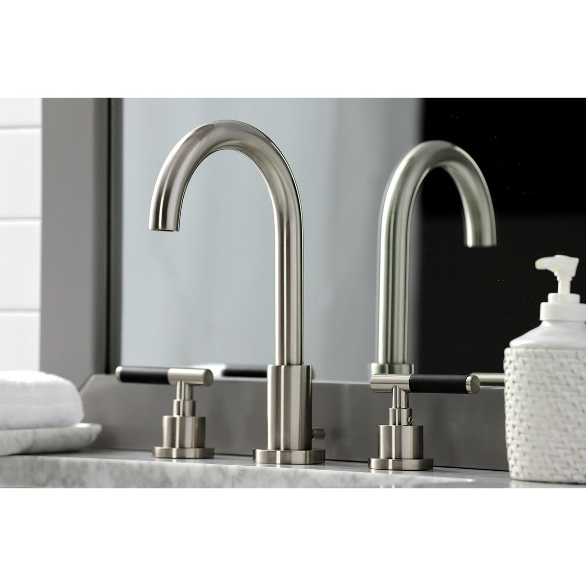 Kaiser Widespread Bathroom Faucet with Brass Pop-Up in Brushed Nickel