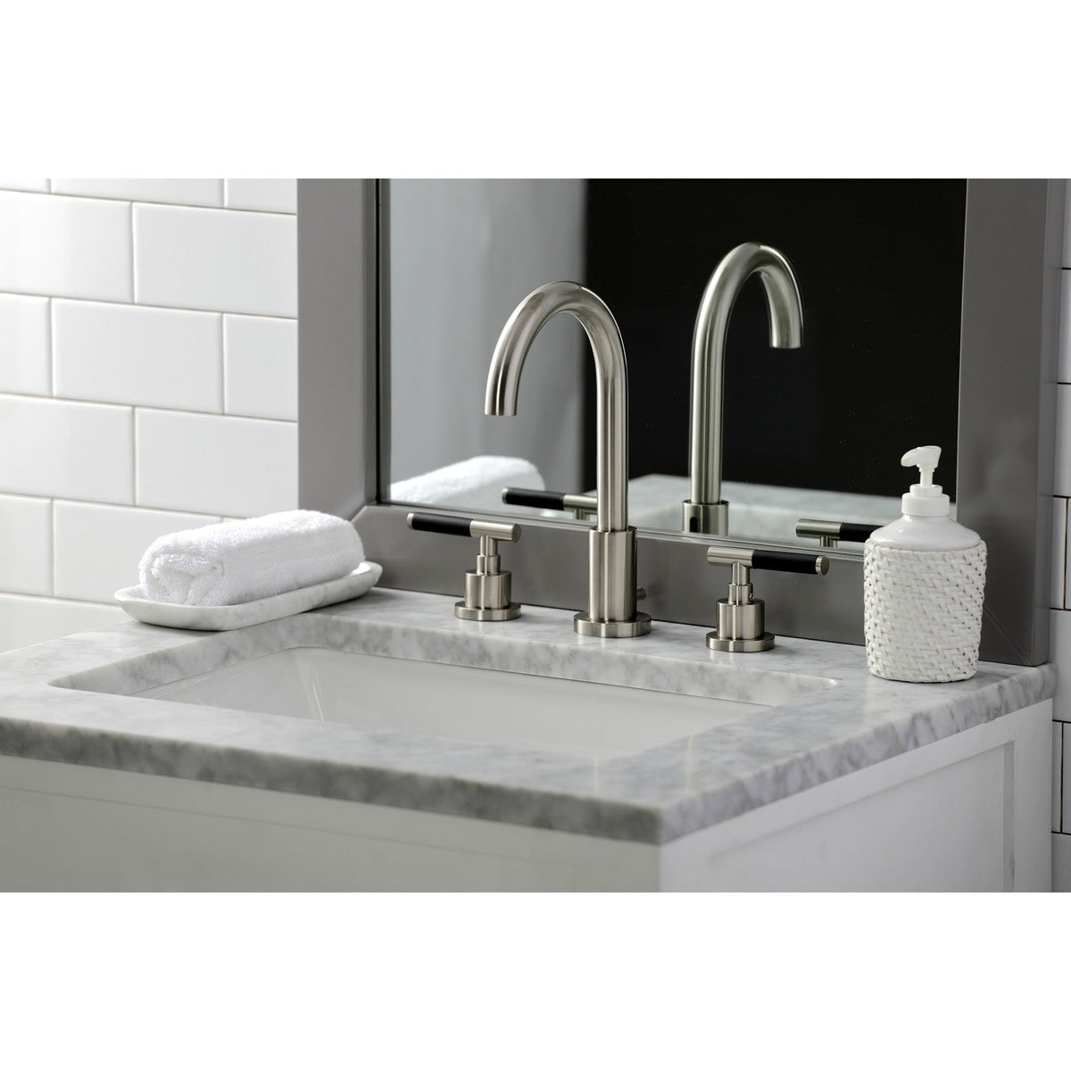 Kaiser Widespread Bathroom Faucet with Brass Pop-Up in Brushed Nickel