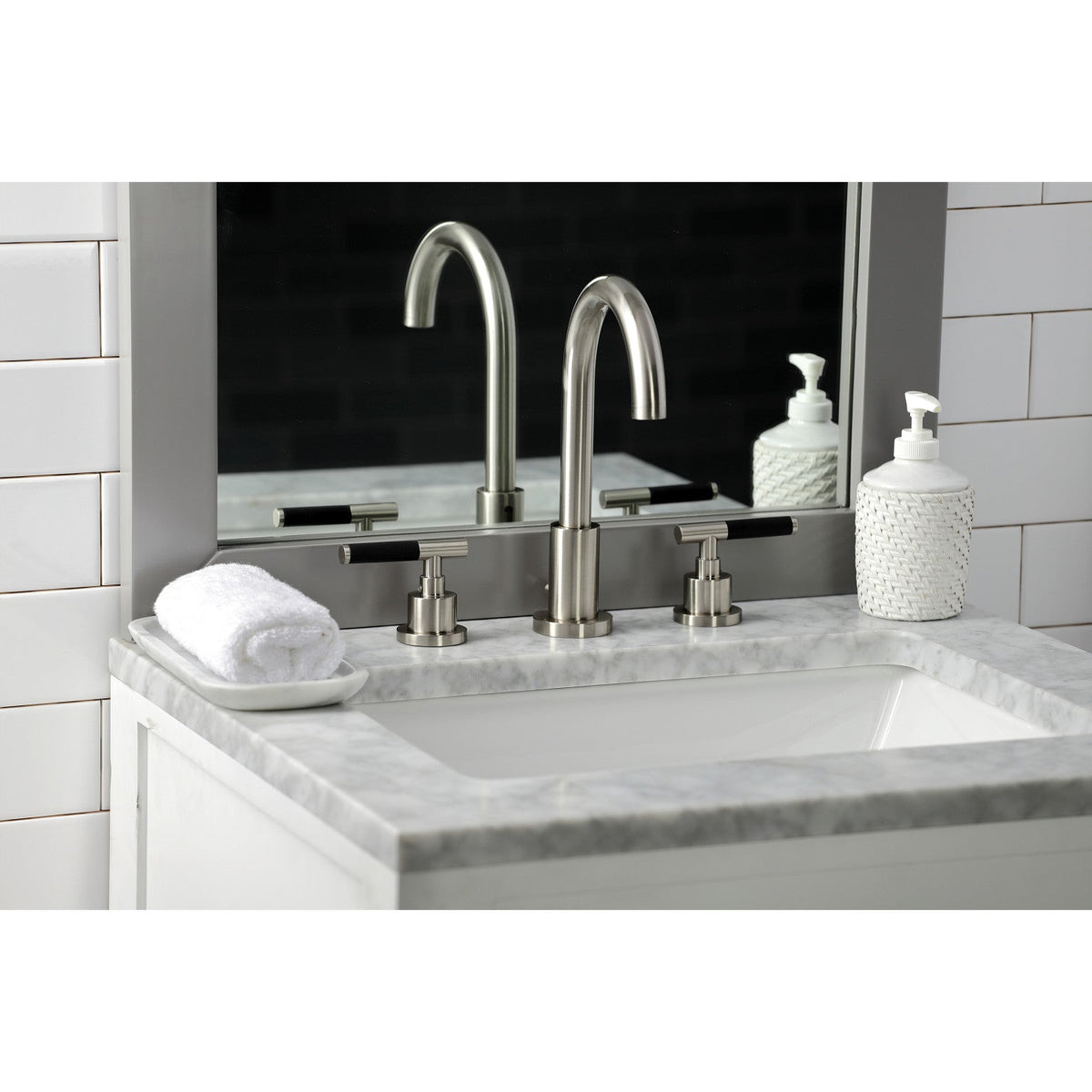 Kaiser Widespread Bathroom Faucet with Brass Pop-Up in Brushed Nickel