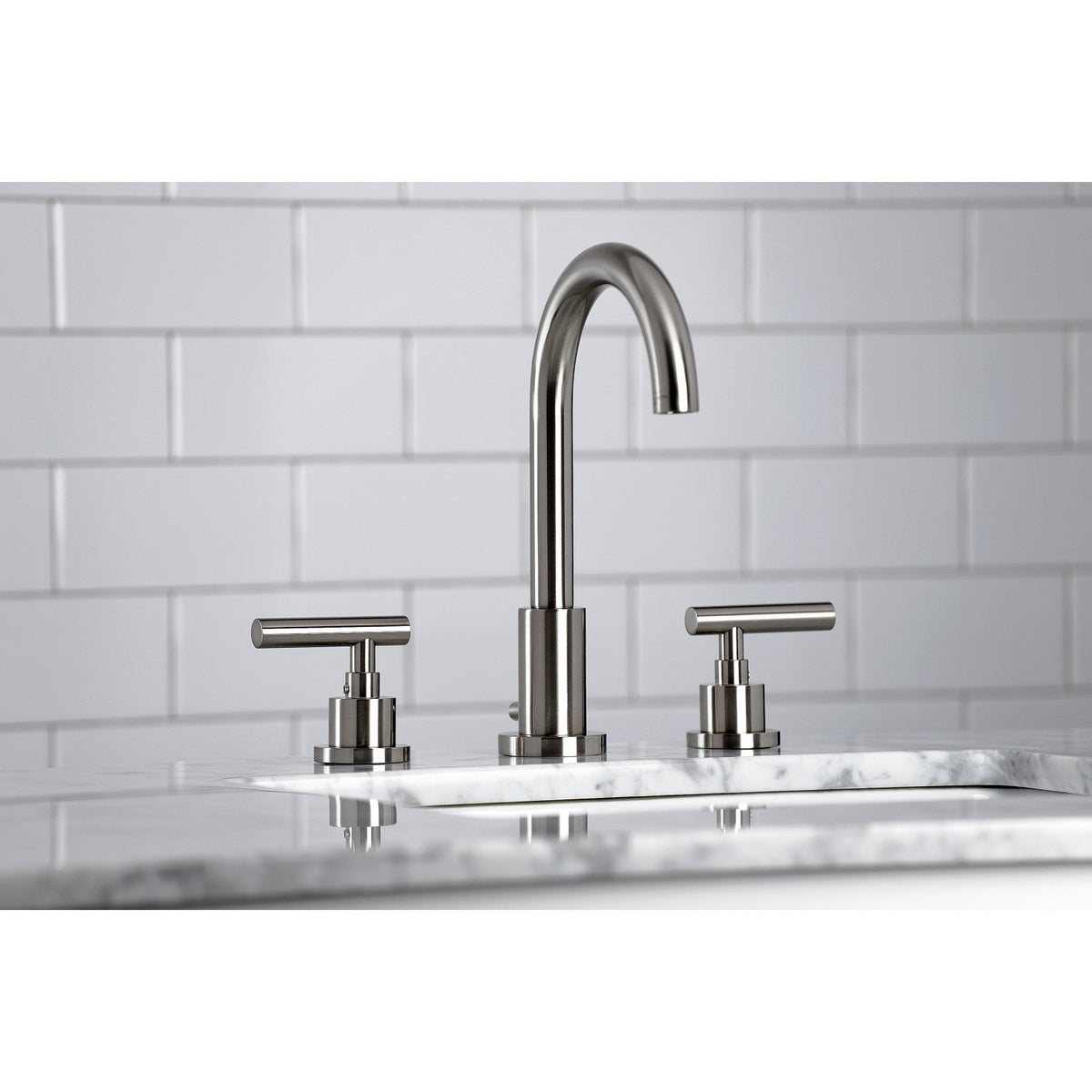 Manhattan Widespread Bathroom Faucet with Brass Pop-Up in Brushed Nickel