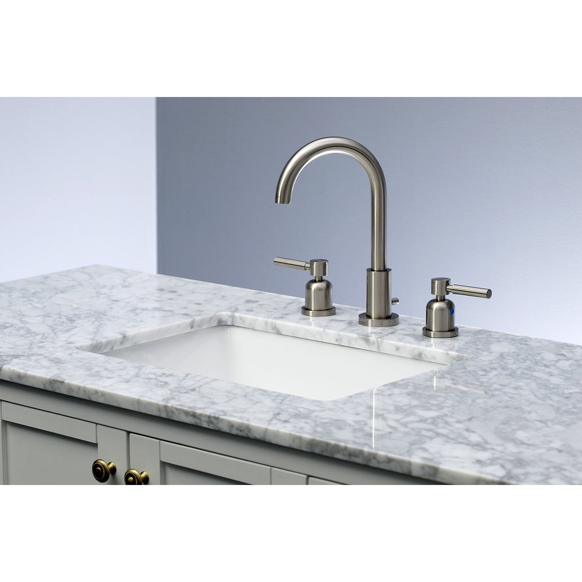 Concord Widespread Bathroom Faucet with Brass Pop-Up in Brushed Nickel