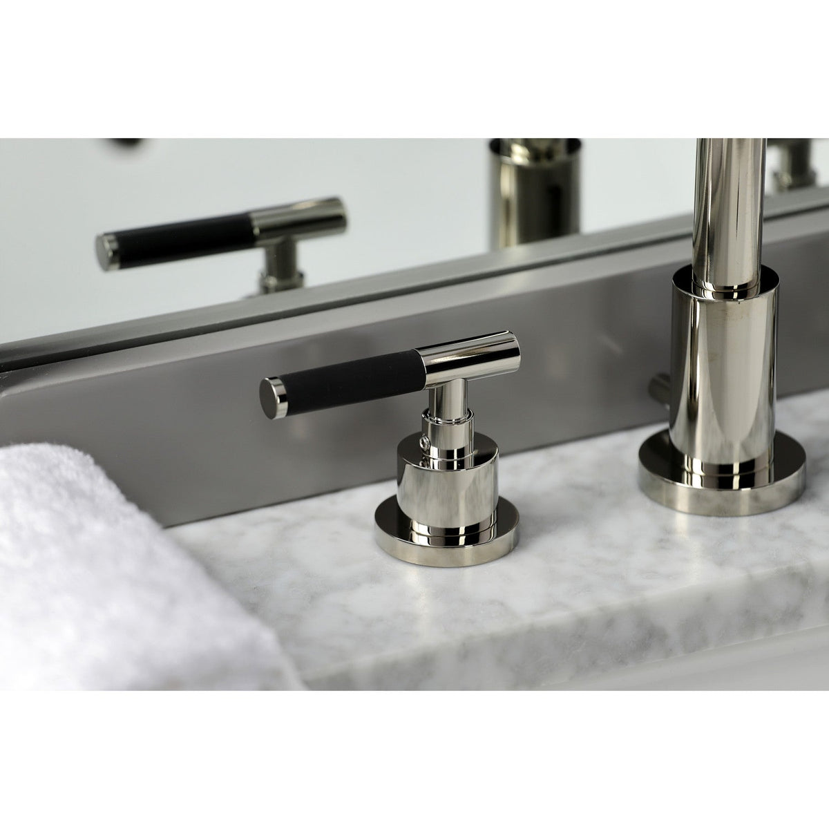 Kaiser Widespread Bathroom Faucet with Brass Pop-Up in Polished Nickel