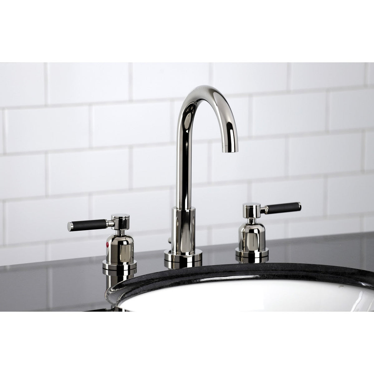 Kaiser Widespread Bathroom Faucet with Brass Pop-Up in Polished Nickel