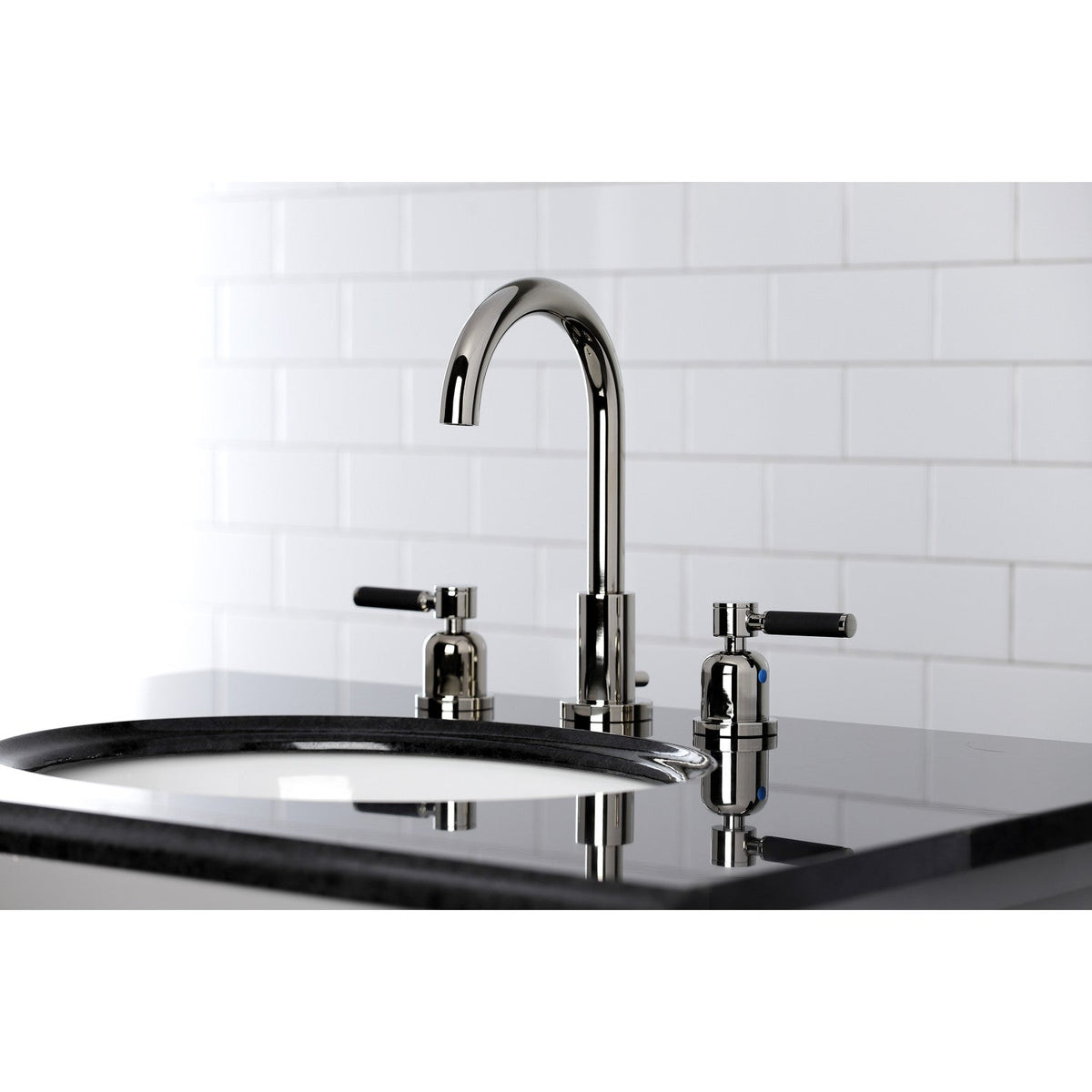 Kaiser Widespread Bathroom Faucet with Brass Pop-Up in Polished Nickel