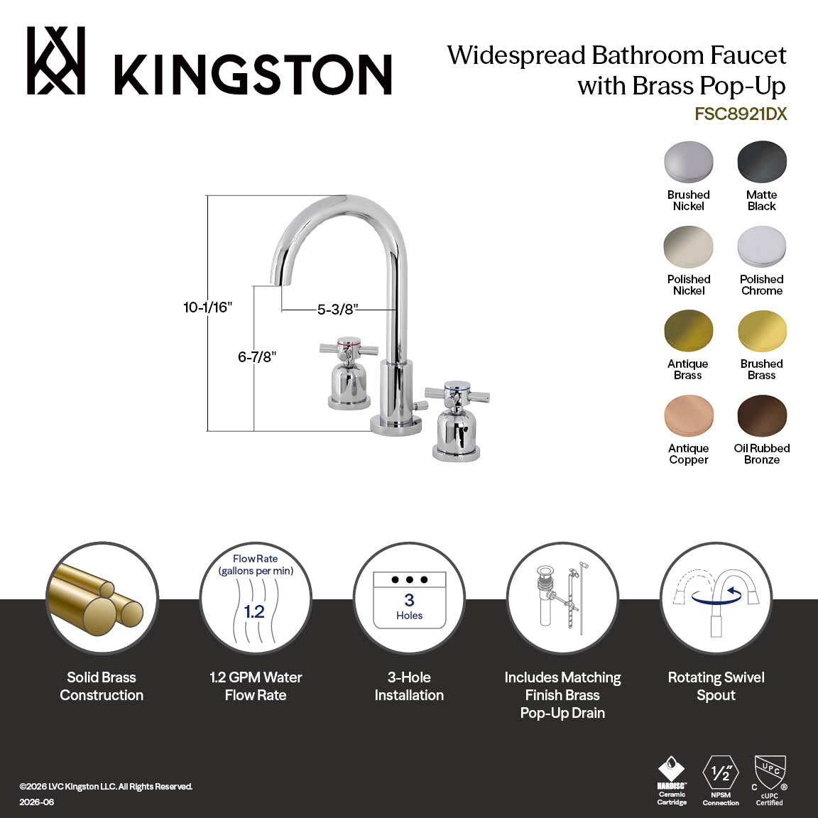 Concord Widespread Bathroom Faucet with Brass Pop-Up in Polished Nickel